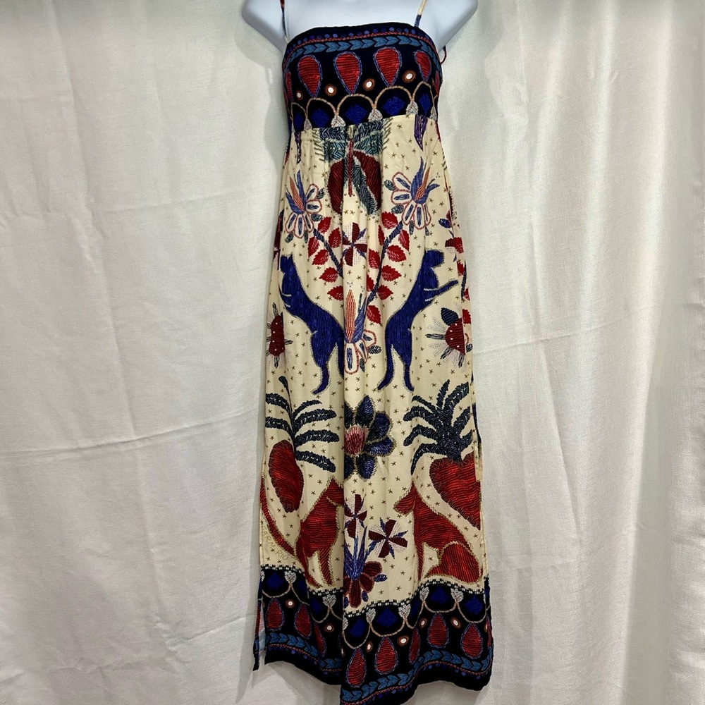 FARM RIO Dress Women XS Tropical Shine Printed Midi Maxi Floral Jungle Boho